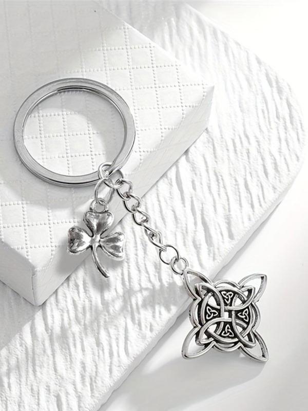 Cute Clover Knot Design Keychain, Punk Style Stainless Steel Keychain for Women & Men, Fashion Accessories for Daily Use