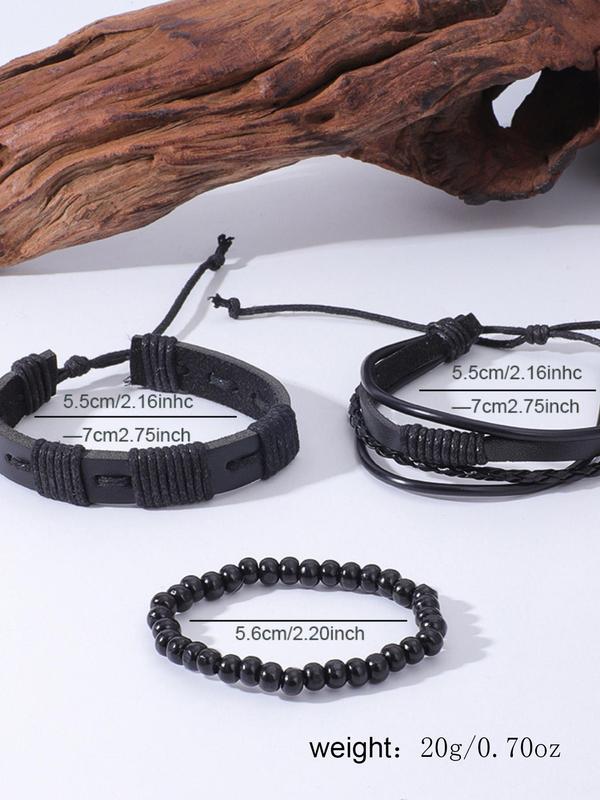 Men's Fashion Round Dial Quartz Watch & Beaded Bracelet Set, without Box, Fashion Watch Set for Party, Daily Clothing Decor, Trendy   Watch Set for Birthday Gift