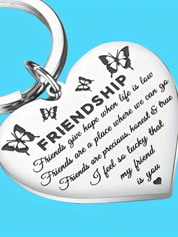 Fashion Letter Pattern Heart Shaped Keychain, Stainless Steel Keychain for Men & Women for Daily Clothing Decor, Trendy All-match & Exquisite Keychain for Birthday Gift