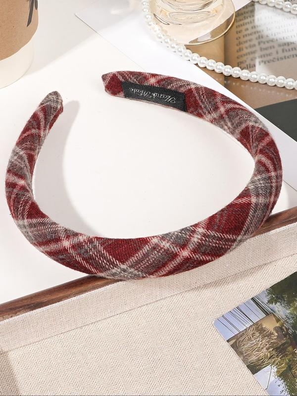 Vintage Plaid Pattern Headband, Casual Wide Band Hair Hoop for Women & Girls, Fashion Hair Accessories for Daily Wear